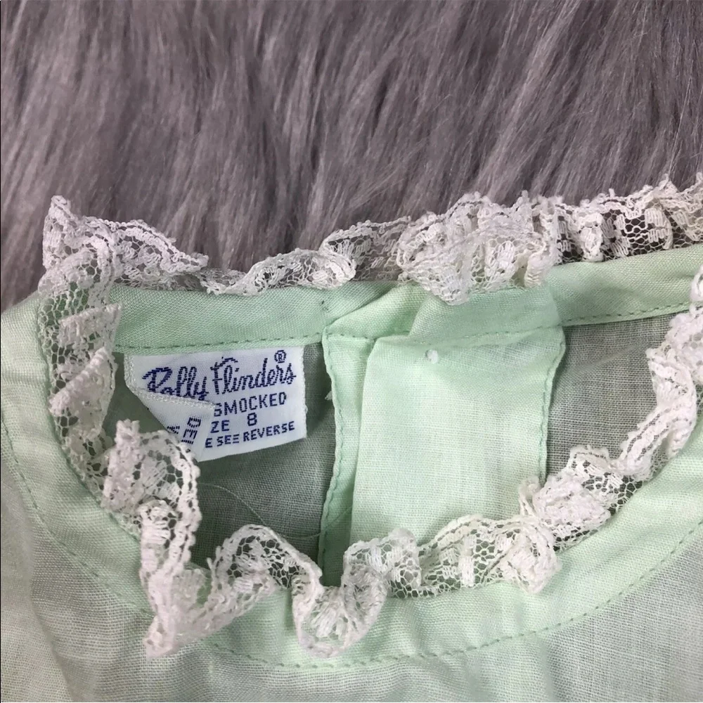 Vintage Girls Polly Flinders Mint Green Smocked Short Sleeve Dress